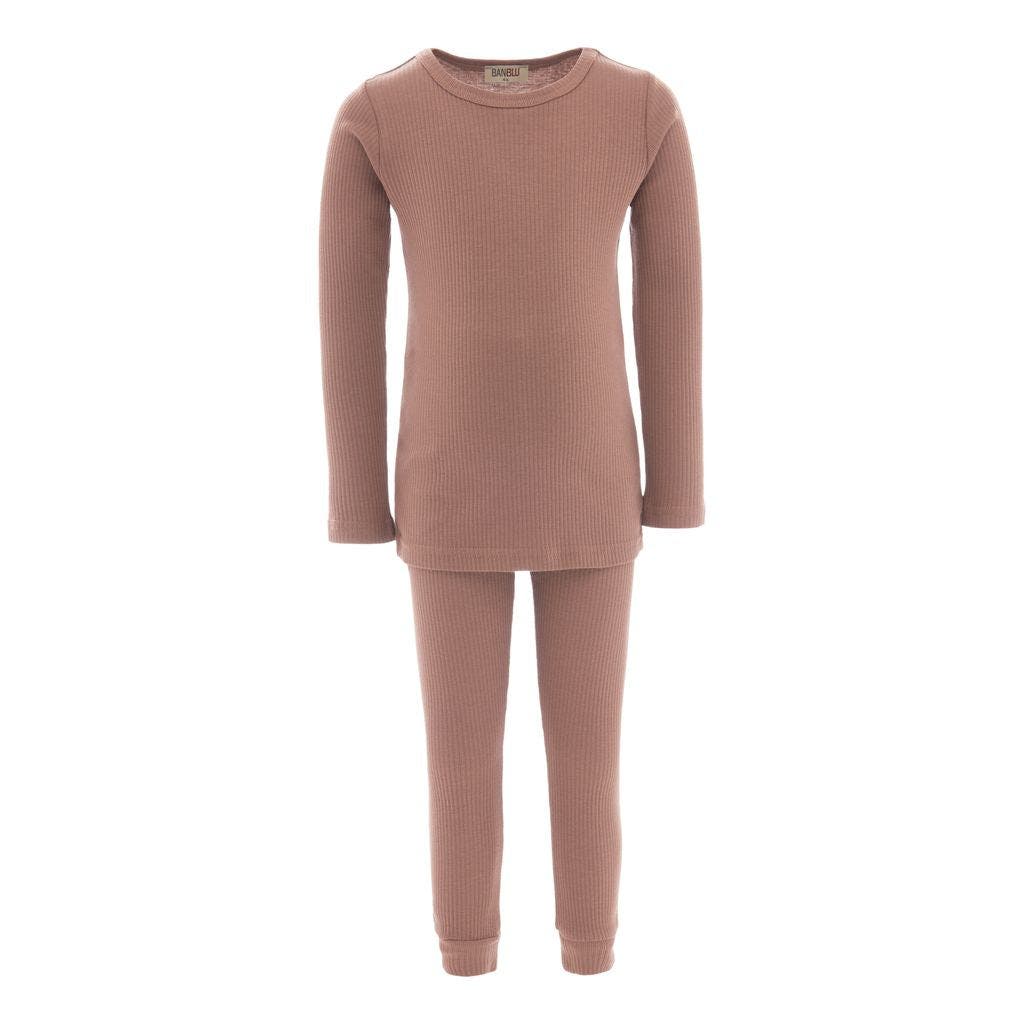 Banblu Kids'  Striped Modal Outfit In Brown