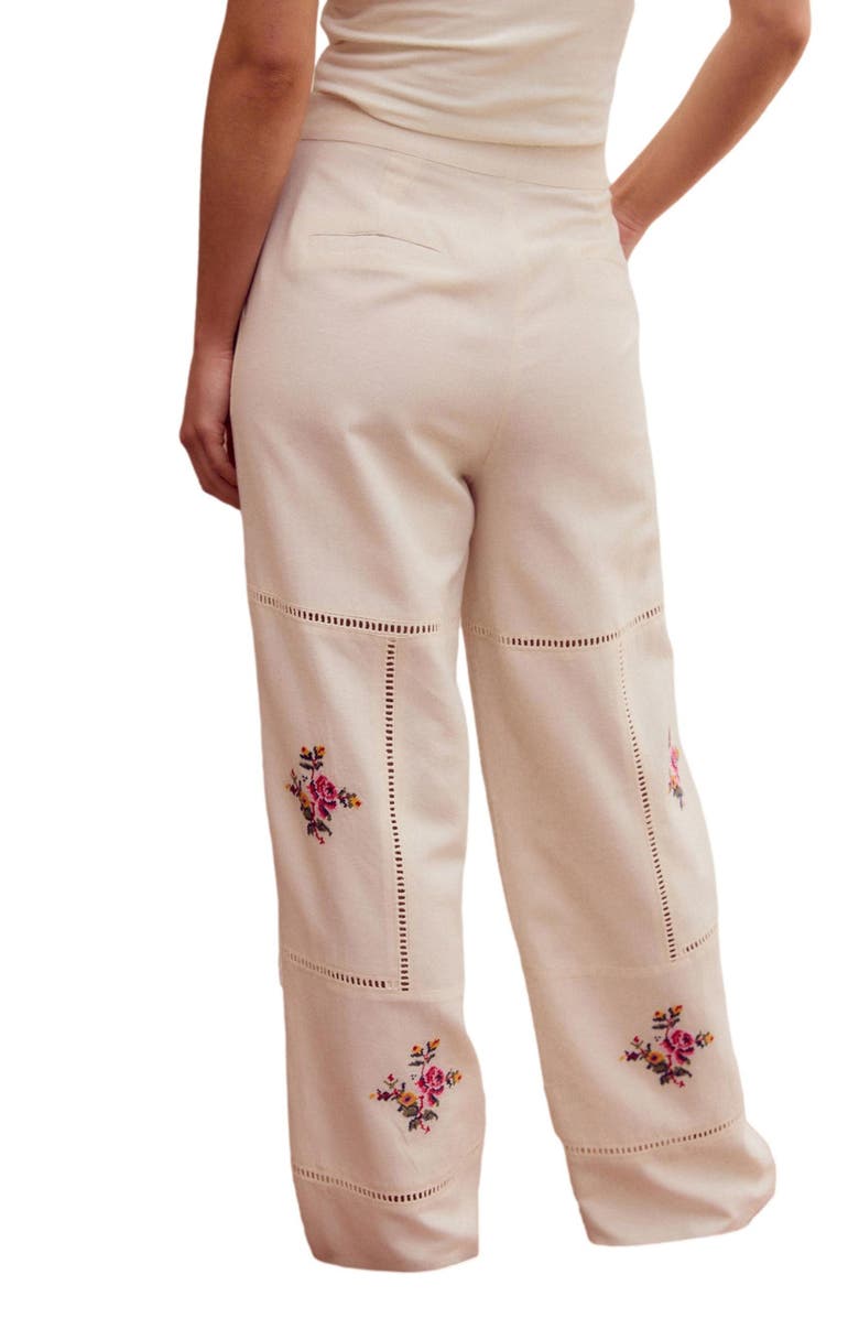 NEXT Floral Embroidered Wide Legs Pants, Alternate, color, White