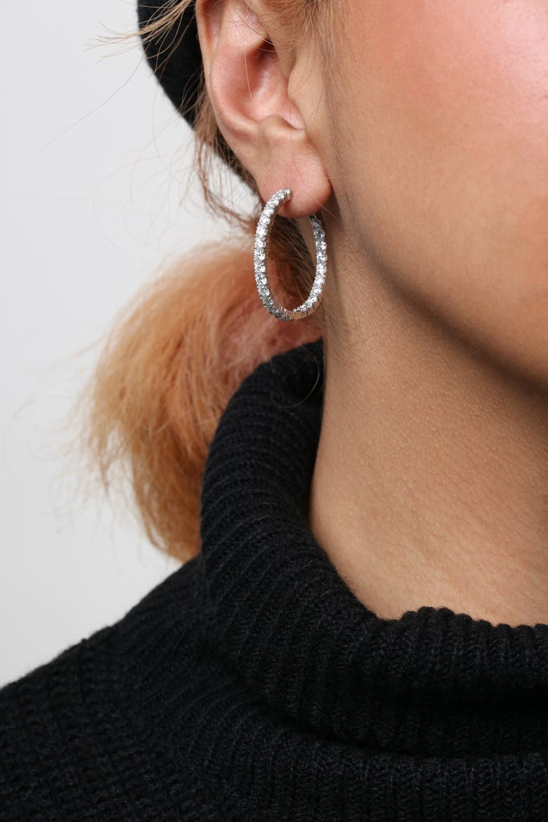 14K White Gold 5.00 Cttw Lab Grown Diamond Inside Out Hoop Earrings, Alternate, color, White