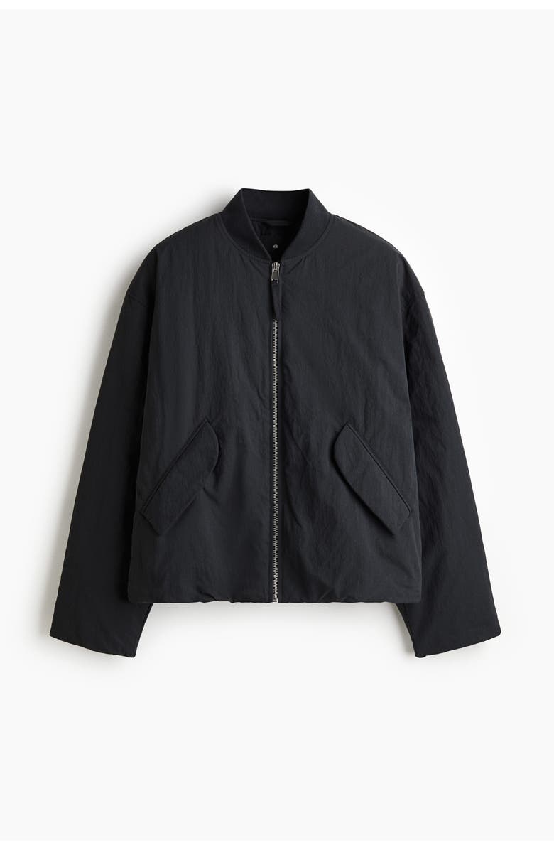 H&M Loose Fit Nylon Bomber Jacket, Main, color, Black