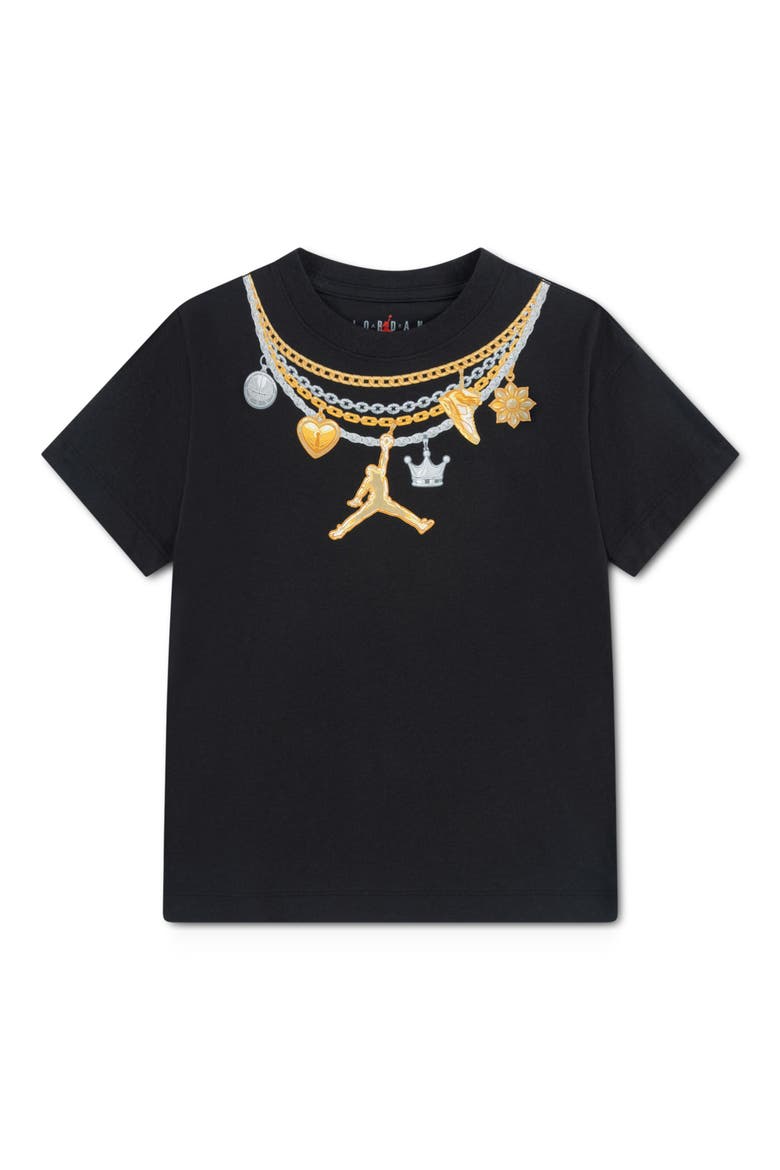 Kids' Graphic Charm Necklace Cotton Blend T-Shirt, Main, color, BLACK