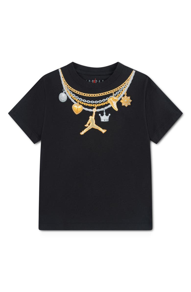 Jordan Kids' Graphic Charm Necklace Cotton Blend T-Shirt, Main, color, Black