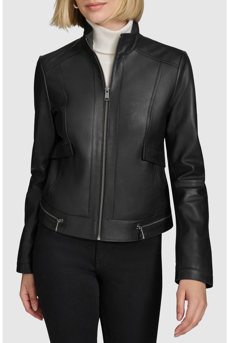 Rowan Leather Racer Jacket, Main, color, BLACK
