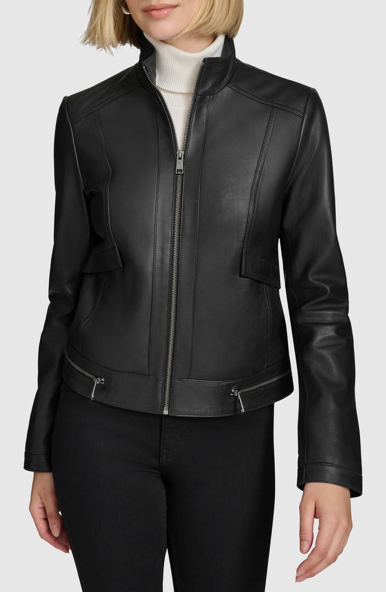 Andrew Marc Rowan Leather Racer Jacket, Main, color, Black