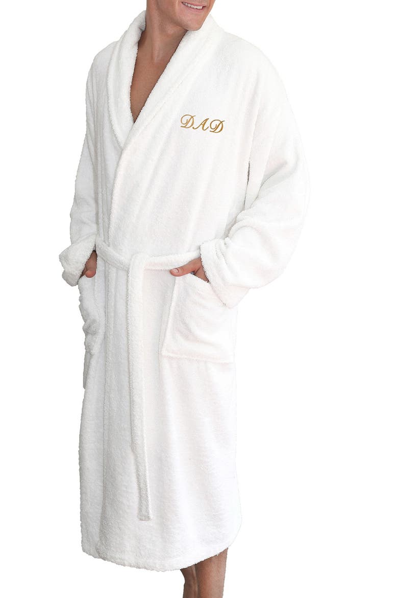 Embroidered 'Dad' White Terry Bathrobe, Main, color, WHITE