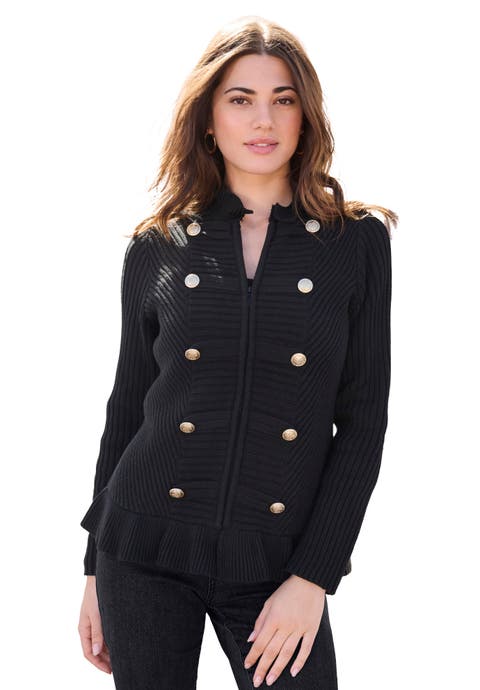 Plus Size Military Inspired Ribbed Cardigan Sweater