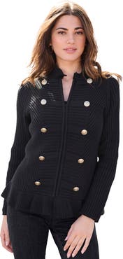 Roaman's Plus Size Military Inspired Ribbed Cardigan Sweater