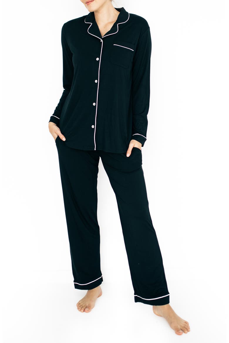 Clea Long Sleeve Pajama Set, Main, color, BLACK