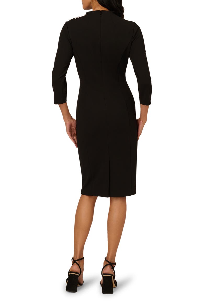 Floral Appliqué Crepe Sheath Cocktail Dress, Alternate, color, BLACK