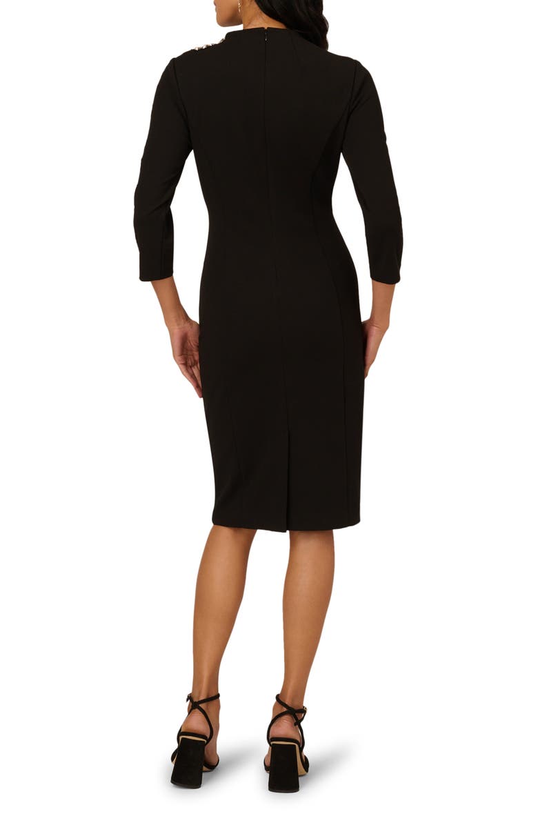 Adrianna Papell Floral Appliqué Crepe Sheath Cocktail Dress, Alternate, color, Black