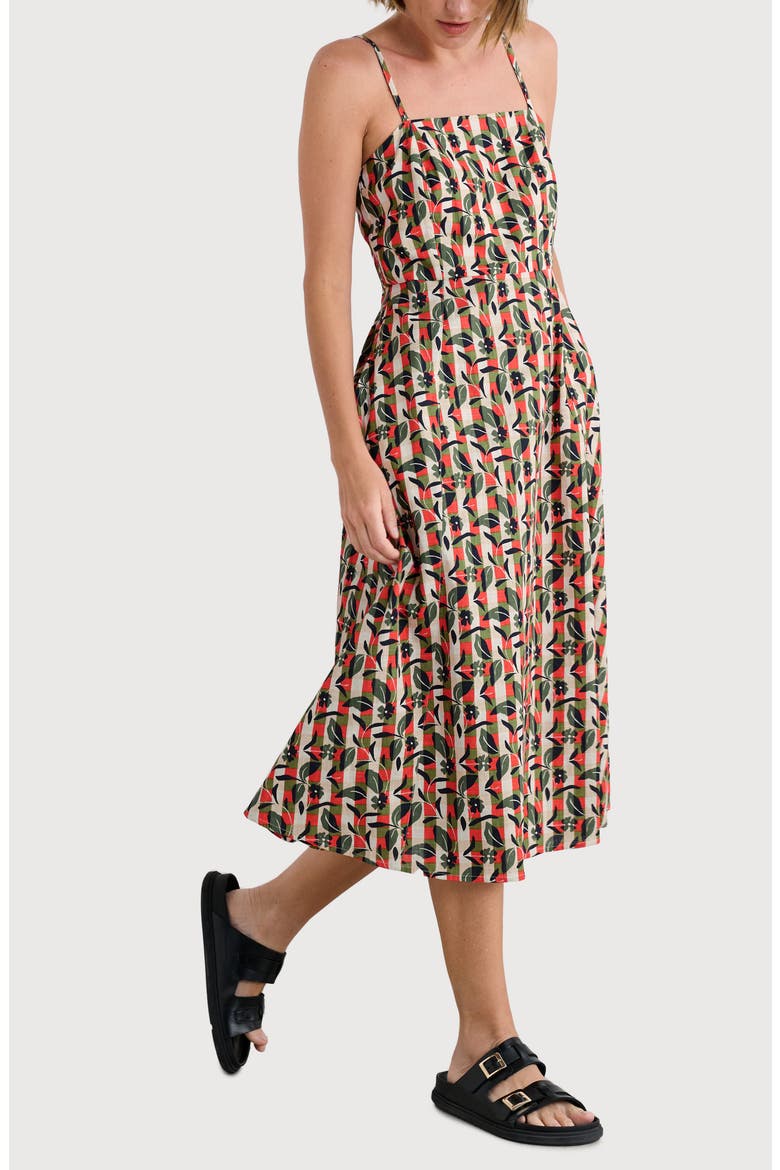 Madern Floral Check Organic Cotton Sundress, Main, color, TABLE FLOWERS DARK CITRON