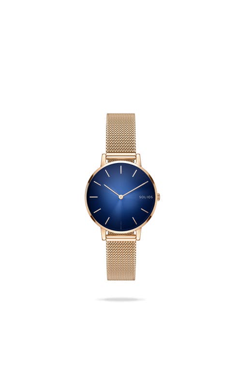 Solios Watches The Solar Mini | Blue Dial In Rose Gold Mesh Metal