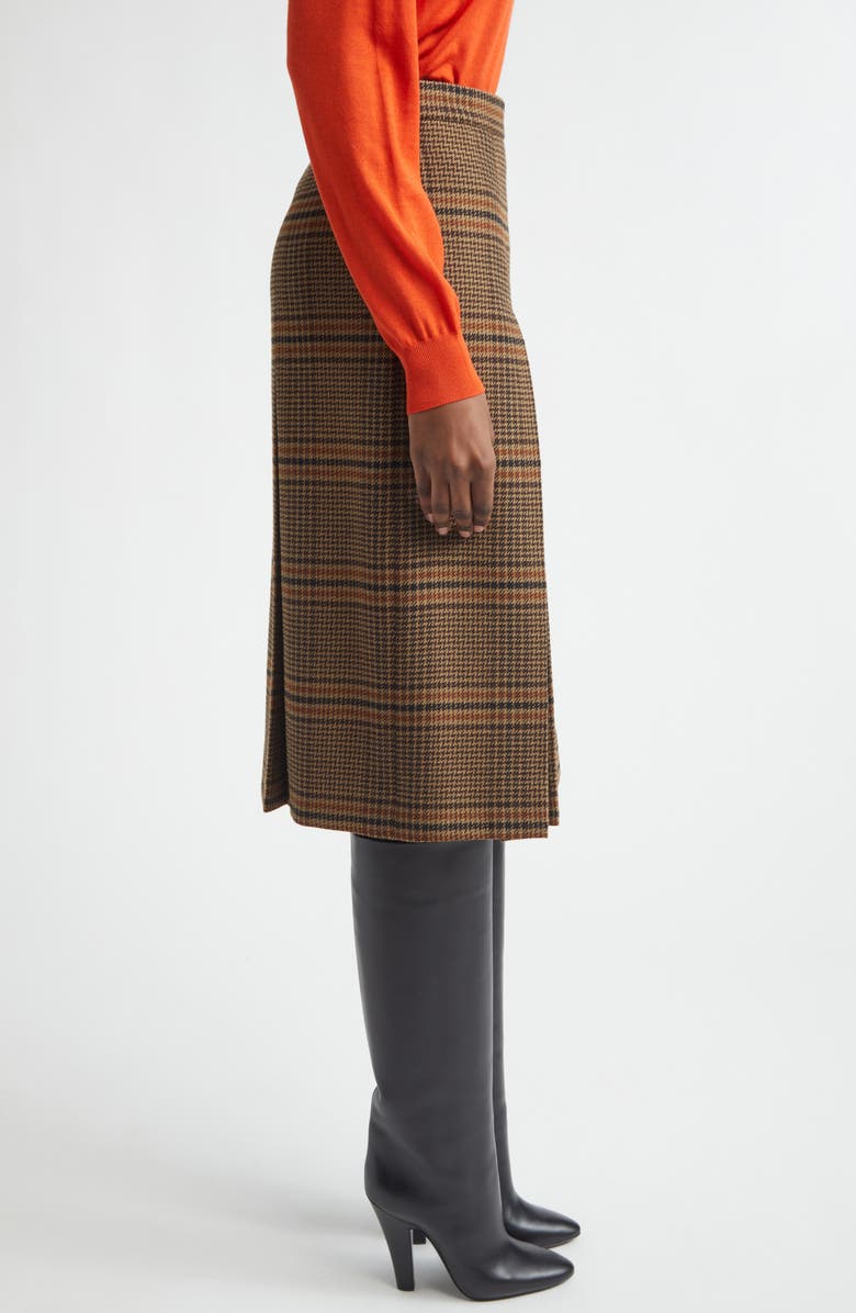 Saint Laurent Prince of Wales Plaid Wool Midi Skirt, Alternate, color, Marron/ Beige/ Roux