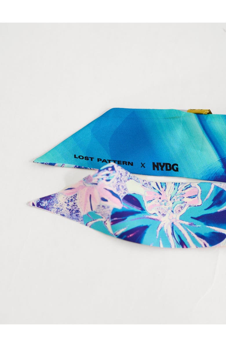 Lost Pattern X NYBG "Orchid Neon" Silk Twill Skinny Scarf, Alternate, color, Pink & Blue