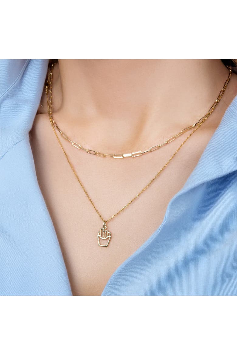 Mini Gold French Fries Charm, Alternate, color, Yellow Gold