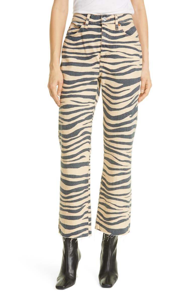 Women's '70s Nonstretch High Waist Loose Flare Leg Jeans, Main, color, TIGER PRINT