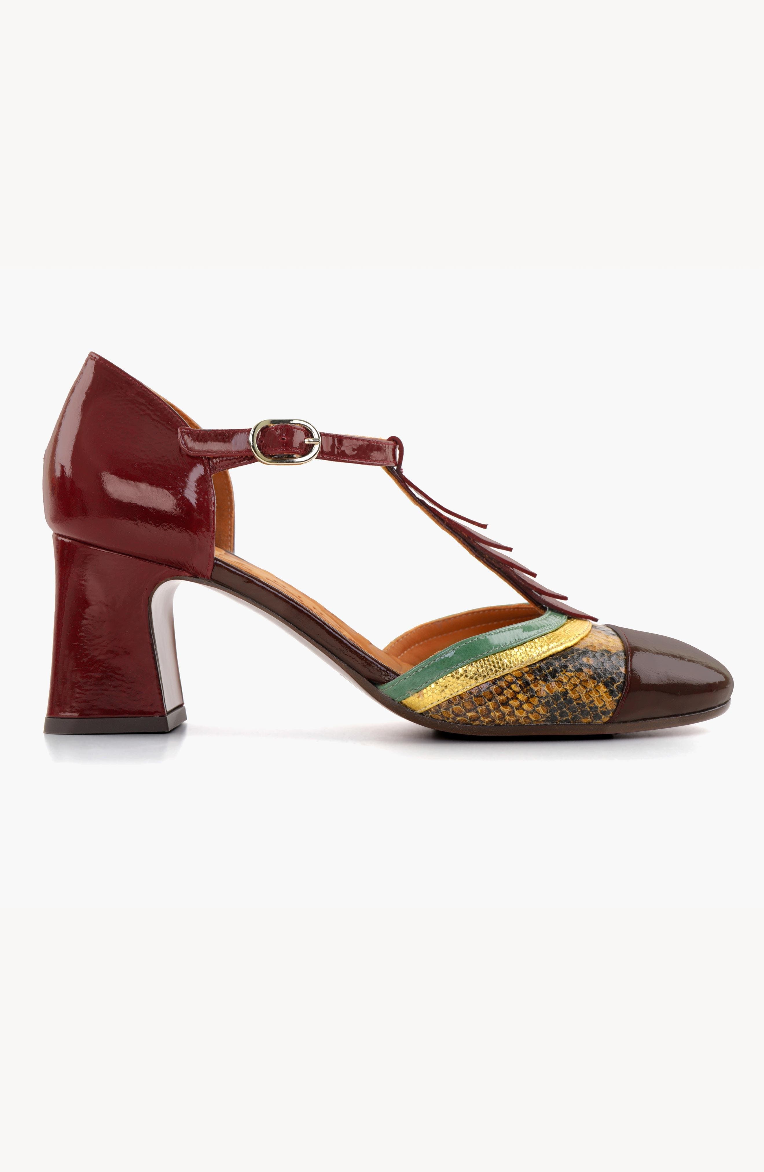 Snake print patent leather Buckle Pump, Main, color, Garnet