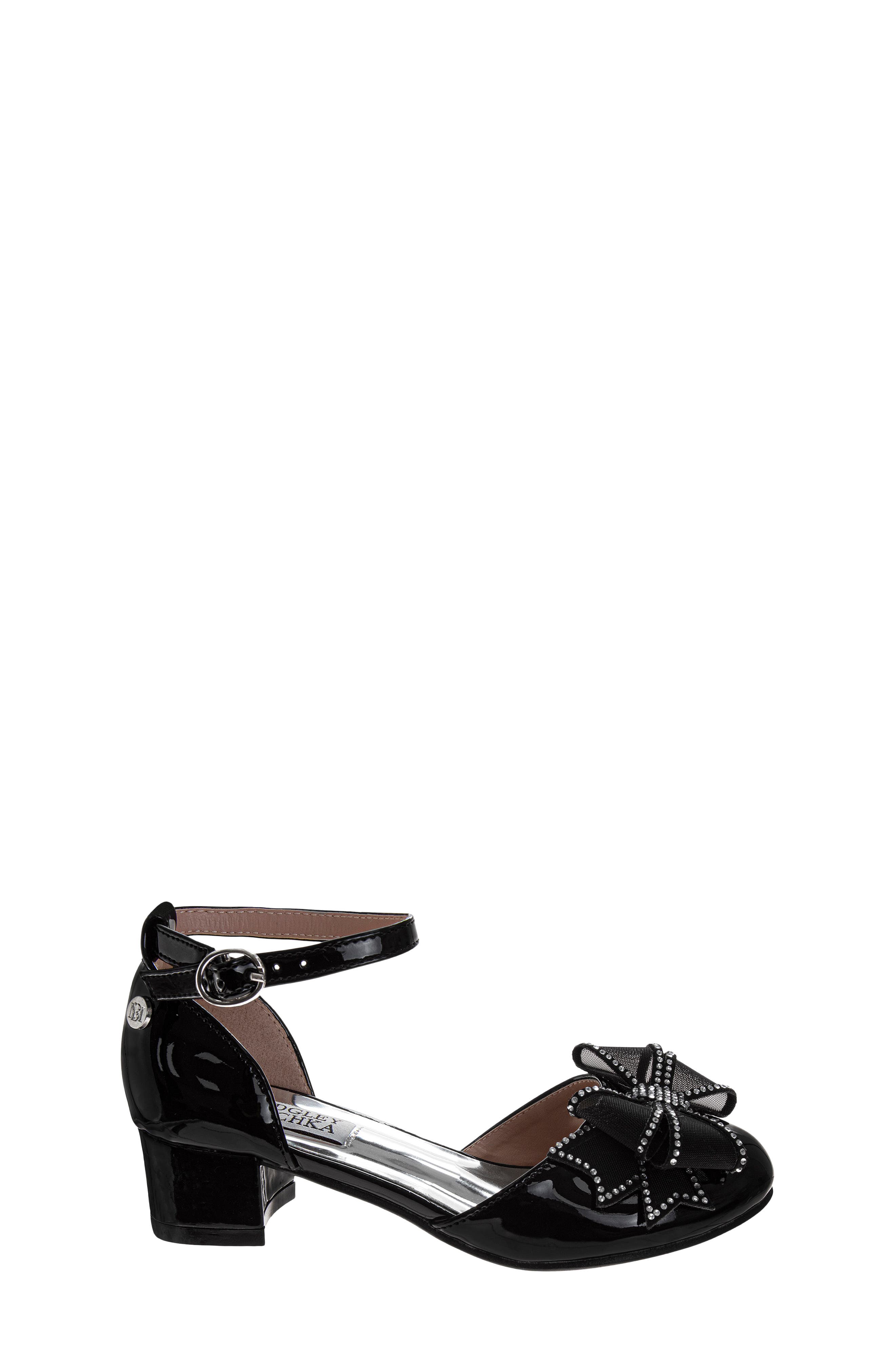 Kids' Star Bow Faux Leather Pump, Alternate, color, BLACK PATENT