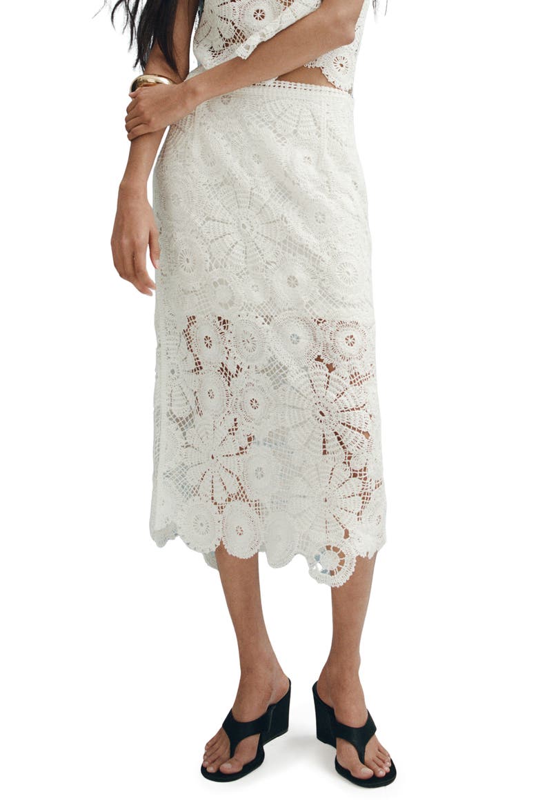 Lace Midi Skirt, Main, color, OFF WHITE