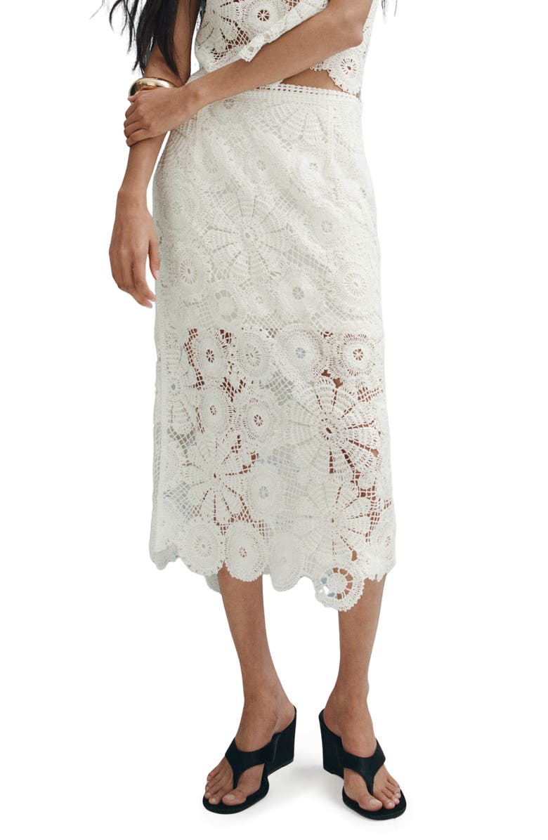 MANGO Lace Midi Skirt, Main, color, Off White