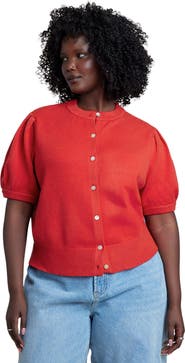 ELOQUII Puff Sleeve Cropped Cardigan
