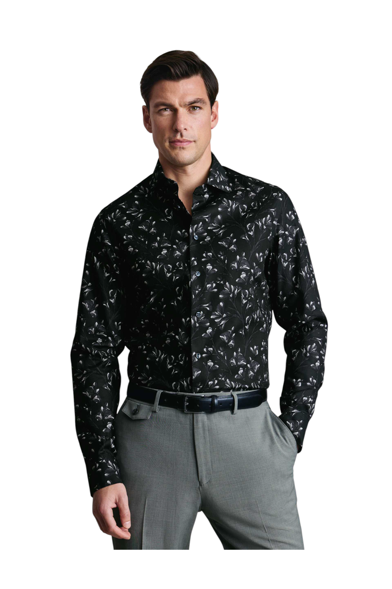 Non-Iron Stretch Floral Print Shirt, Main, color, Black
