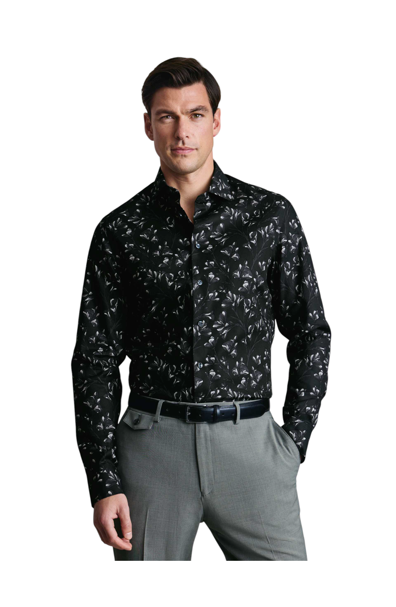 Charles Tyrwhitt Non-Iron Stretch Floral Print Shirt, Main, color, Black