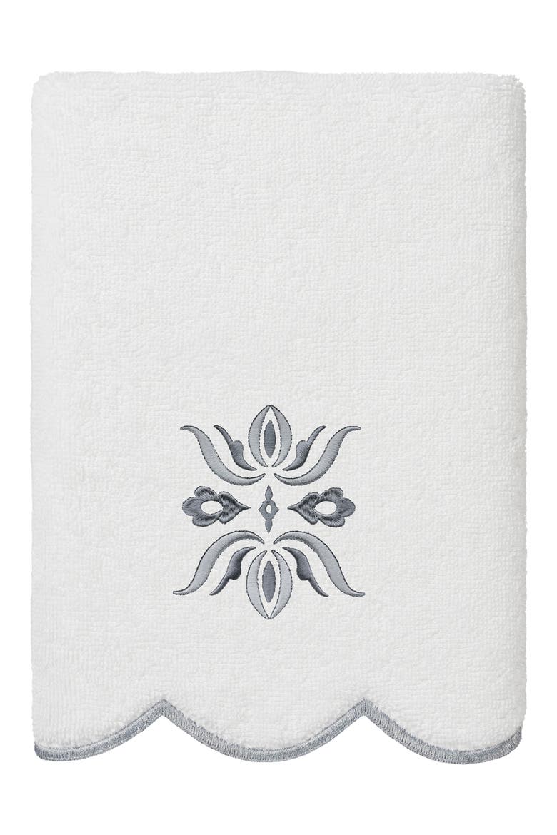 Flower Crest Scallop 3-Piece Towel Set, Alternate, color, WHITE/ GRAY