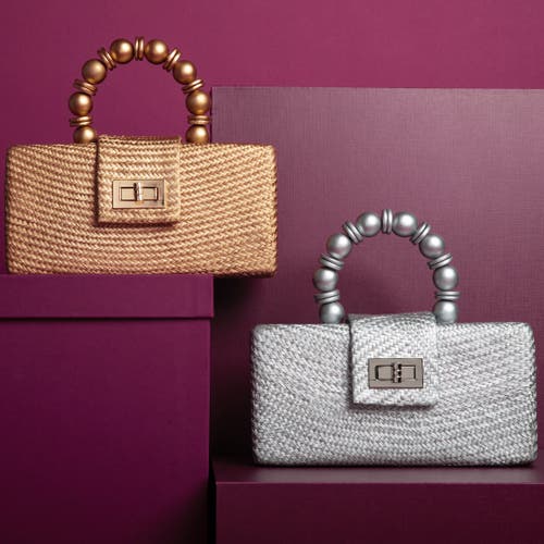 Soli & Sun The Serena Woven Straw Clutch Bag In Gold