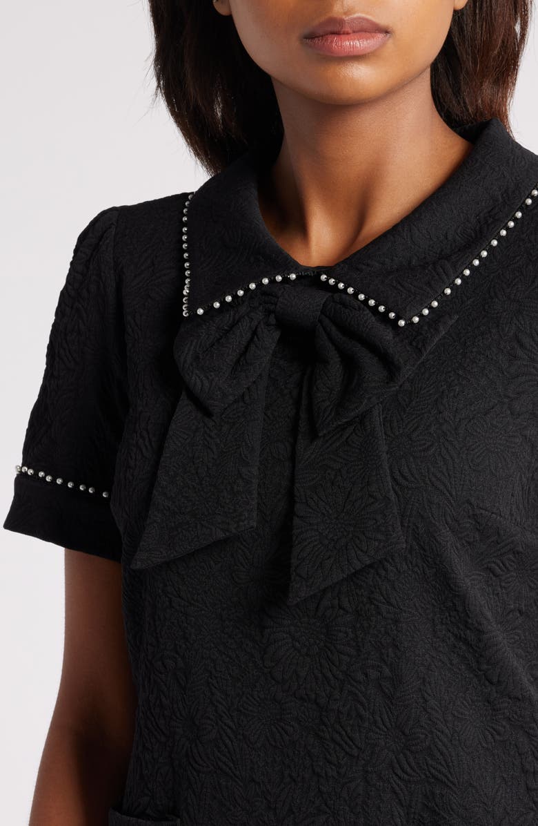 Julia Jordan Imitation Pearl Trim Stretch Jacquard Shift Dress, Alternate, color, 