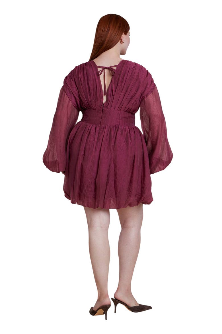 Corset Waist Bubble Mini Dress (plus), Alternate, color, TAWNY PORT