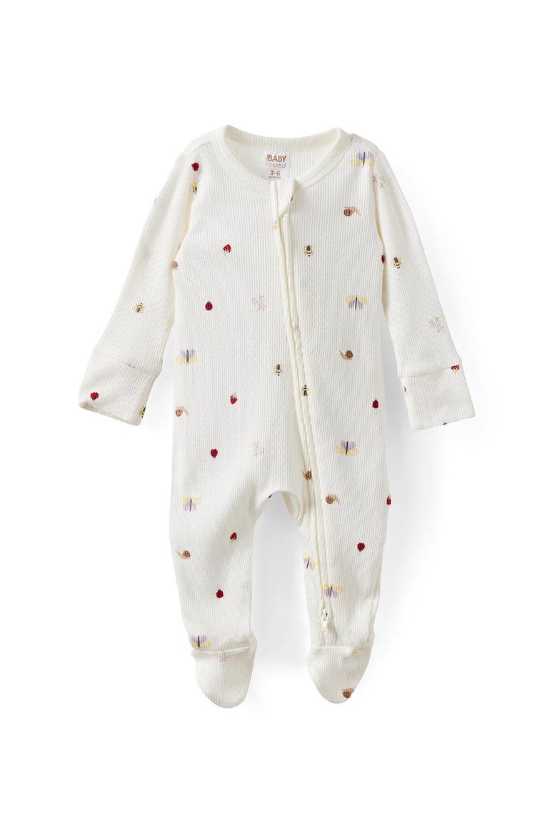 Organic Pointelle Zip All In One Romper, Main, color, Milk Forest Floor Friends