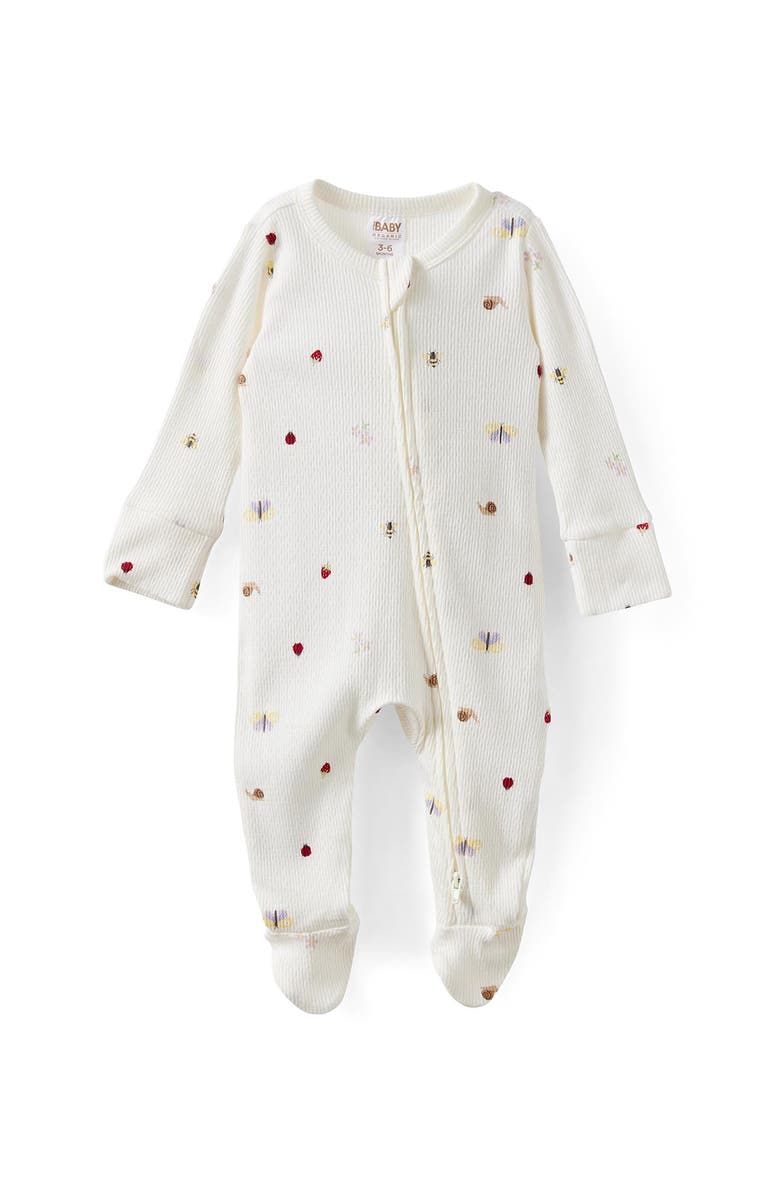 Cotton On Kids Littlie Organic Long Sleeve Zip All In One Romper, Main, color, Milk Forest Floor Friends