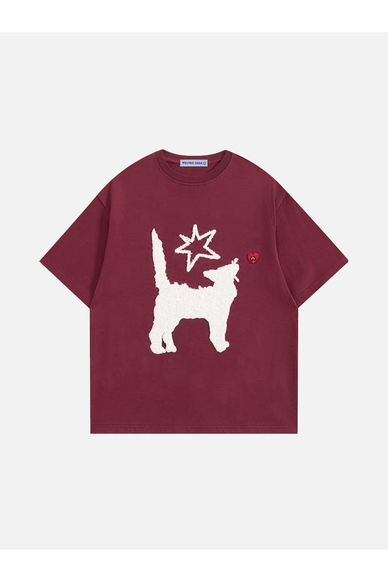 Fuzzy Cat Star Tee, Alternate, color, Red