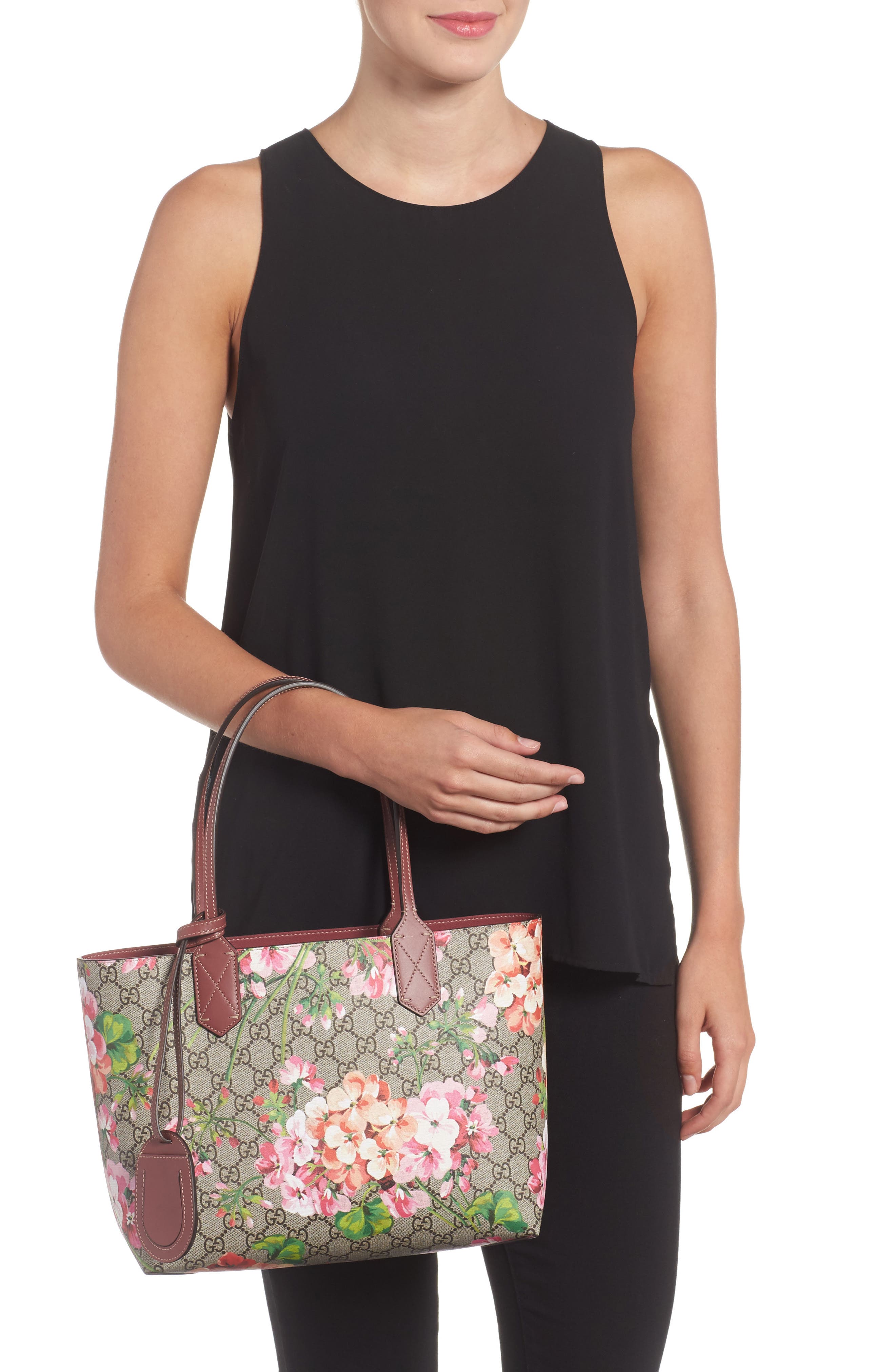 Gucci Small GG Blooms Reversible Canvas & Leather Tote, Alternate, color, 
