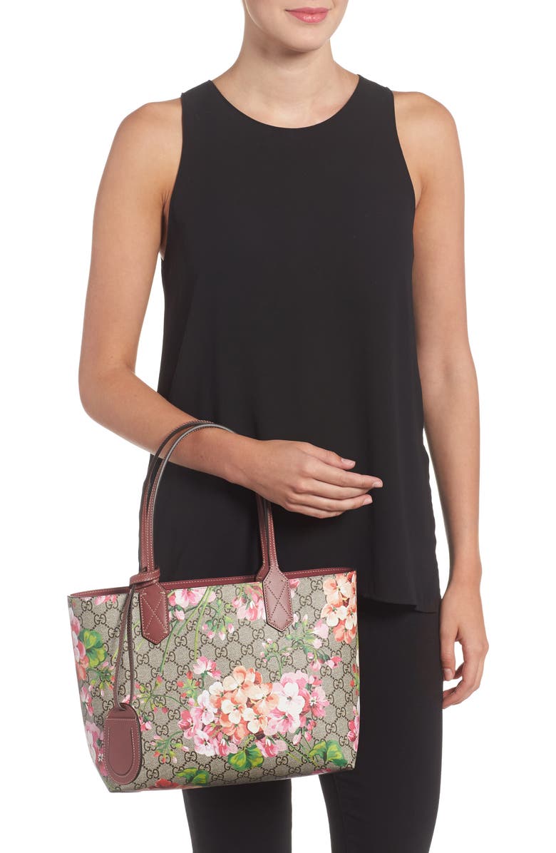 Gucci Small GG Blooms Reversible Canvas & Leather Tote, Alternate, color,