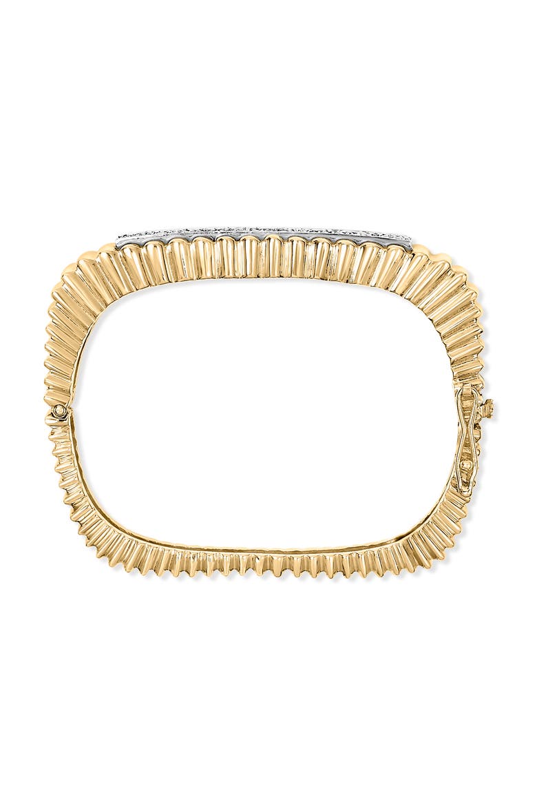 14K Yellow Gold 1 1/4 Cttw Diamond Ribbed Rounded Rectangle Bangle Bracelet, Alternate, color, Yellow