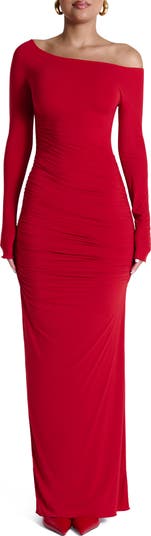 Ruched Off the Shoulder Long Sleeve Maxi Dress