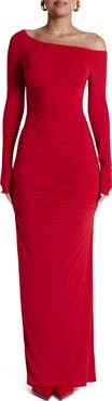 Naked Wardrobe Ruched Off the Shoulder Long Sleeve Maxi Dress