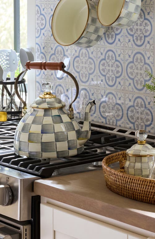 Mackenzie-childs Mackenzie Childs Sterling Check Enameled Steel 3-quart Tea Kettle