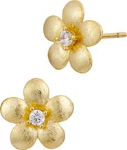 SAVVY CIE JEWELS Brushed Cubic Zirconia Floral Stud Earrings