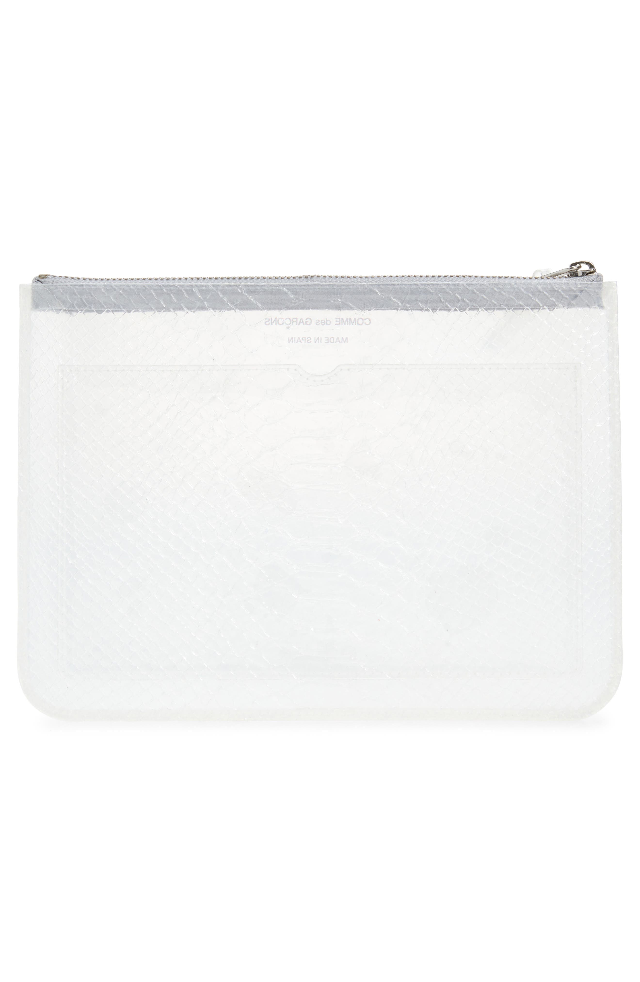 Snakeskin Embossed Transparent Zip Pouch, Alternate, color, TRANSPARENT