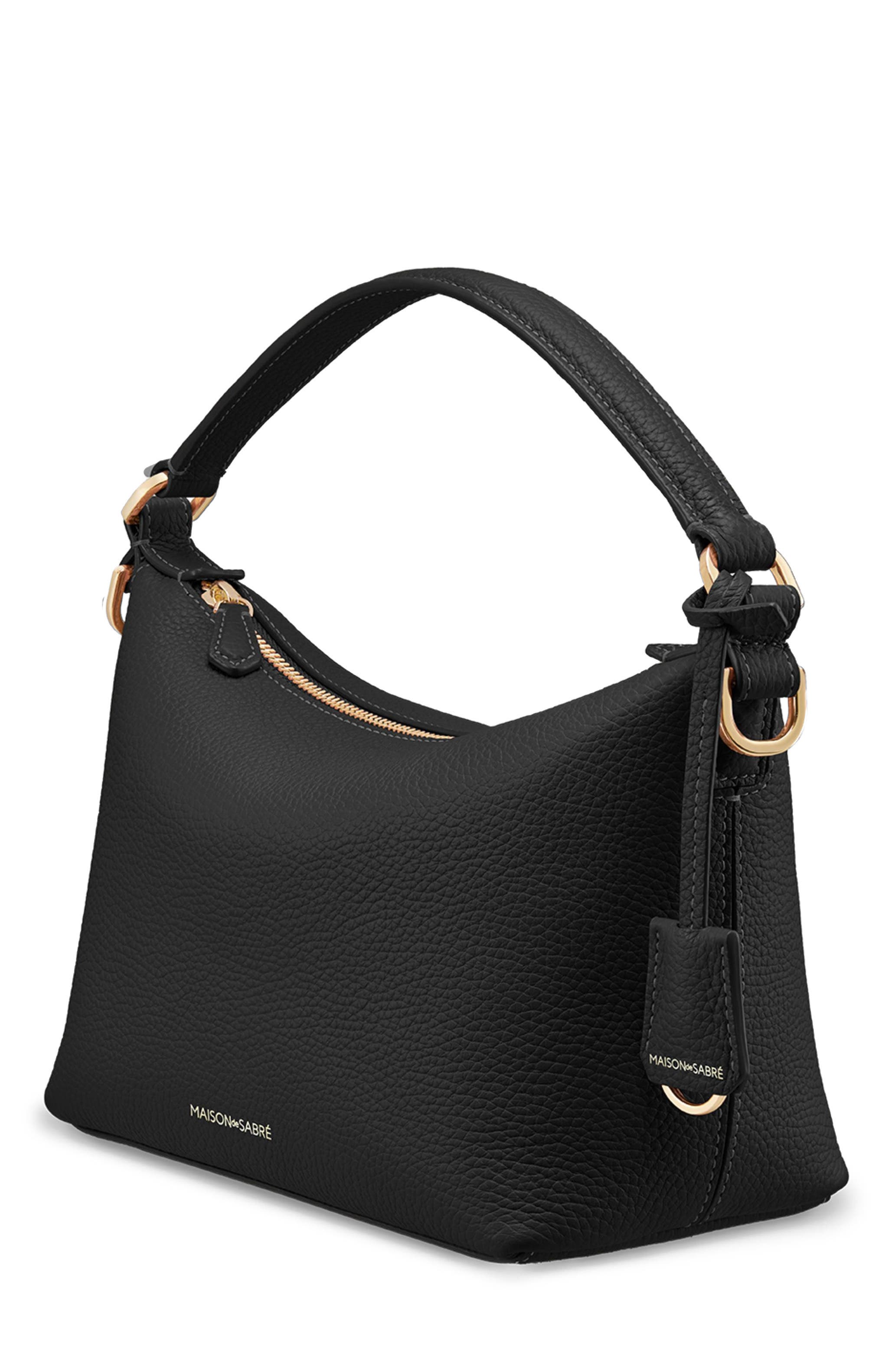 MAISON de SABRÉ Small Leather Soft Hobo, Alternate, color, Black Caviar