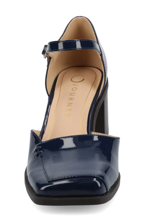 Shop Journee Collection Evangeline Block Heel Pump In Navy Patent