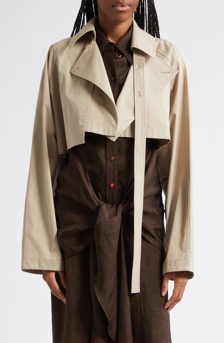 OSSOU Maeve Crop Trench Coat, Main, color, Fawn