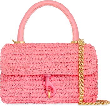 即発!レベッカミンコフ Medium Edie Raffiaチェーン藁バッグ Rebecca Minkoff Edie Top Handle Straw Satchel Bag
