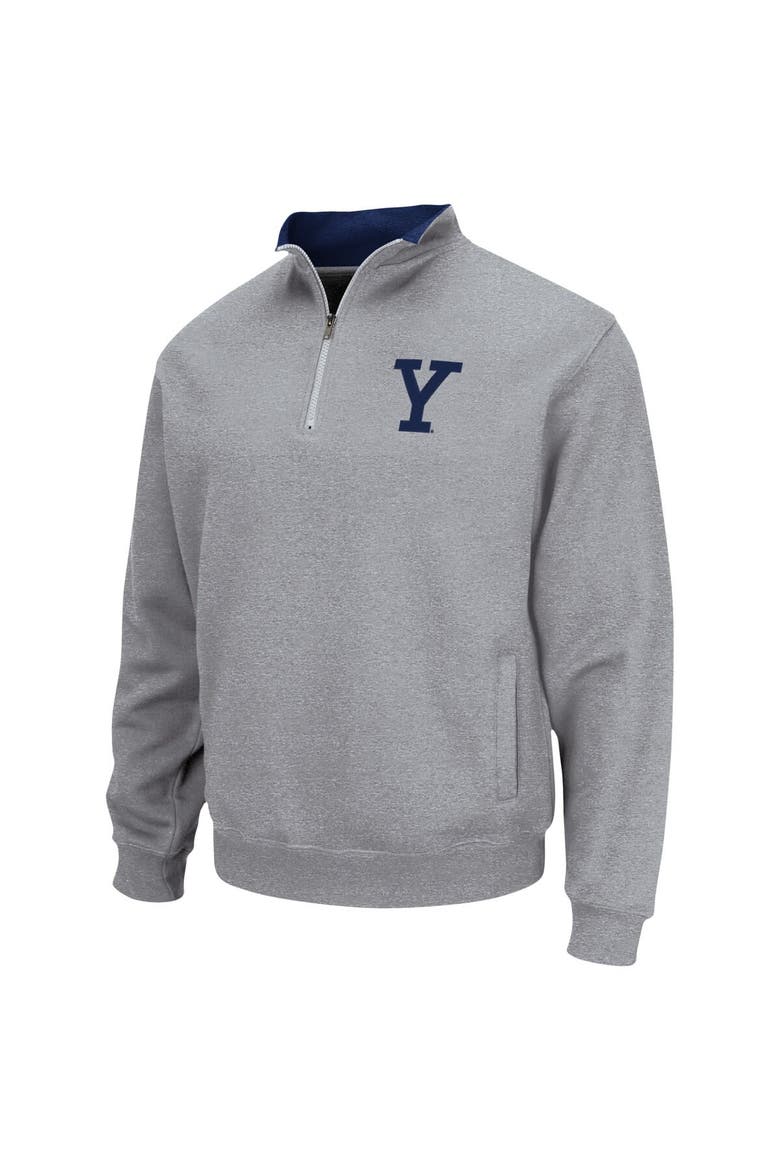 Men's Colosseum Heathered Gray Yale Bulldogs Tortugas Team Logo Quarter-Zip Jacket, Alternate, color, Heather Gray