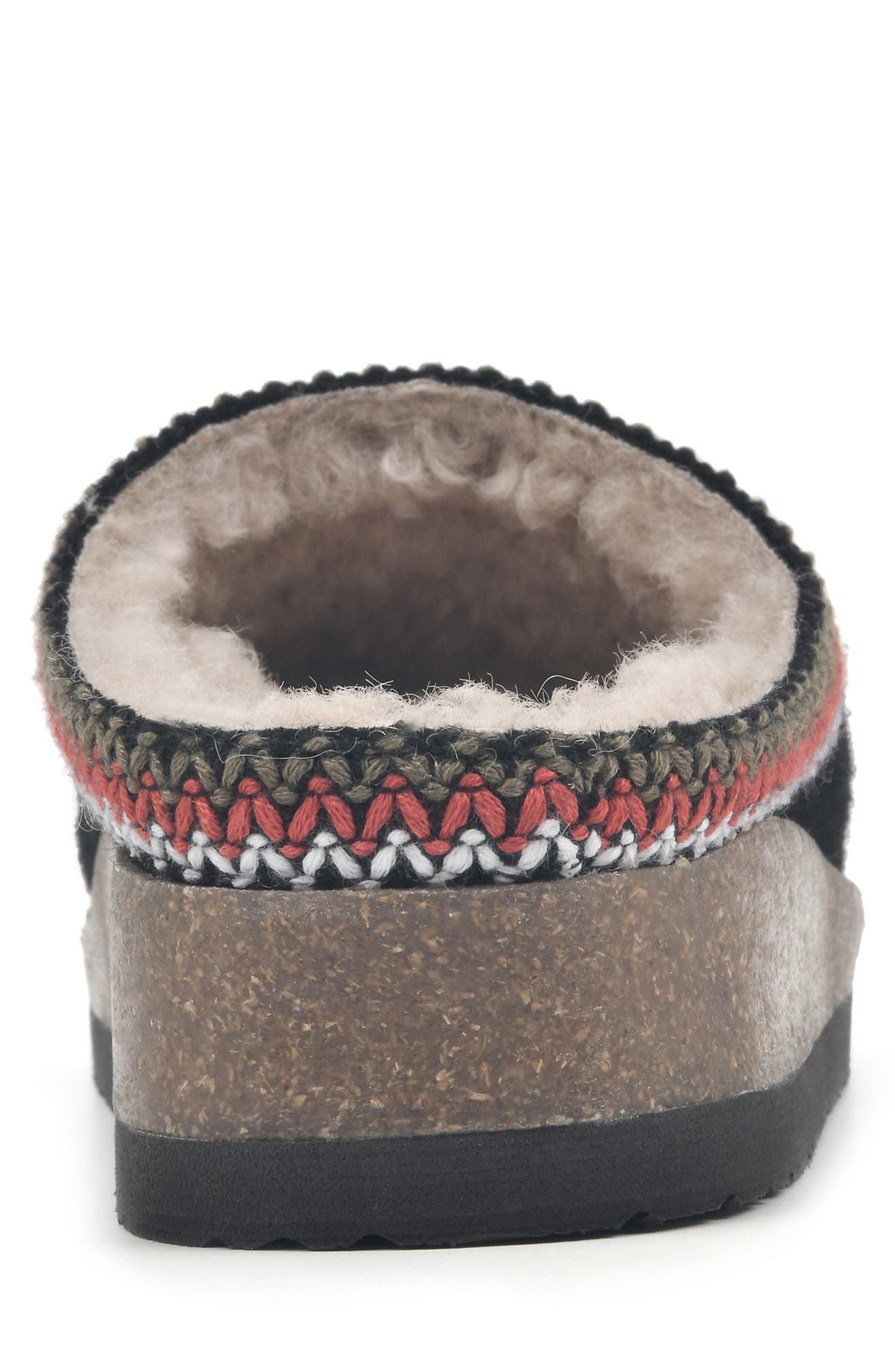 White Mountain Footwear White Mountain Bundle Up Topstitched Faux Shearling Lined Mule Slipper, Alternate, color, Black Fabric