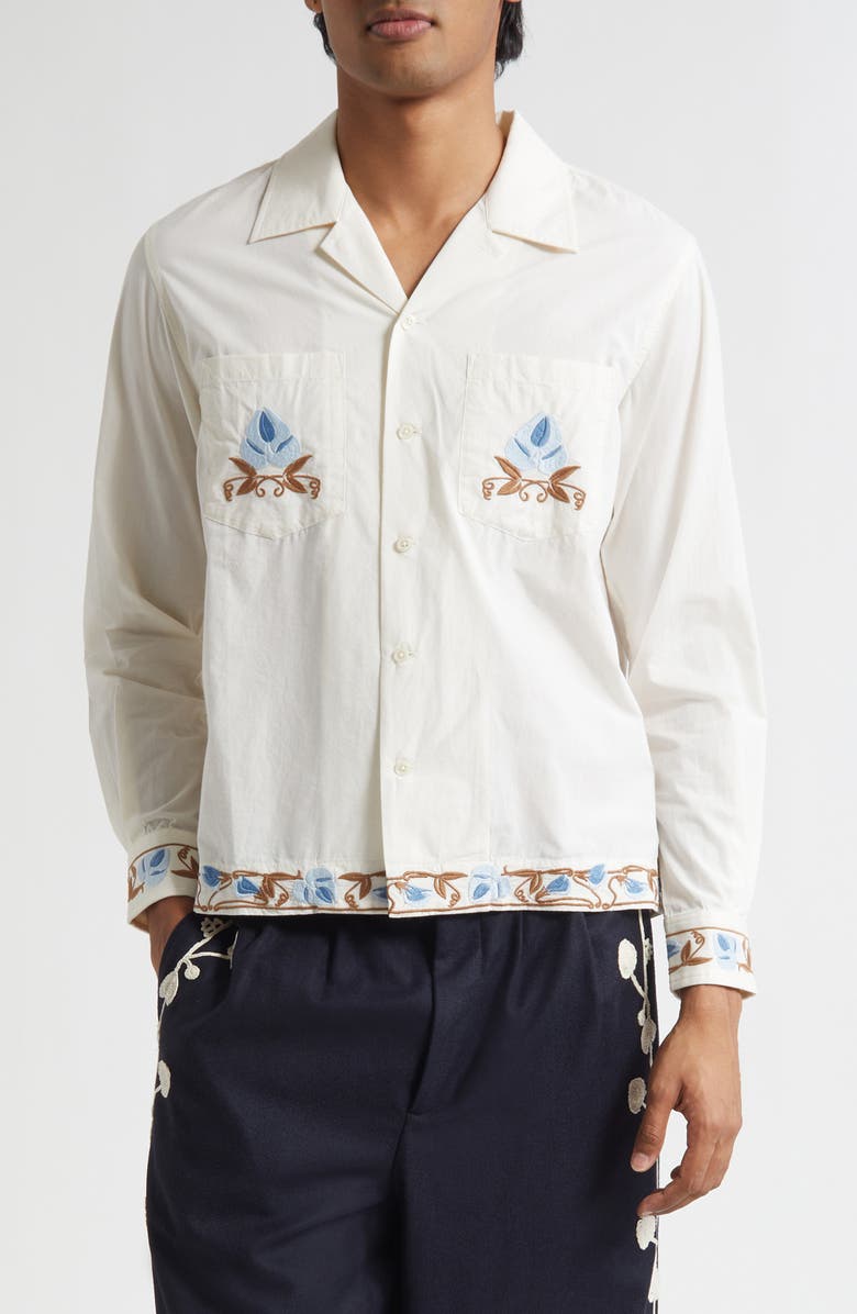 Bode Nouveau Vine Long Sleeve Button-Up Shirt, Main, color, Cream