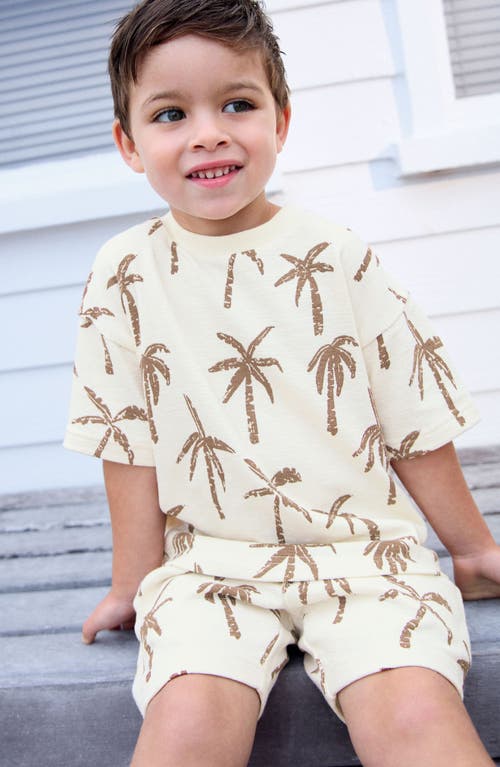 Next Kids' Palm Tree Print T-shirt & Drawstring Shorts Set In Neutral